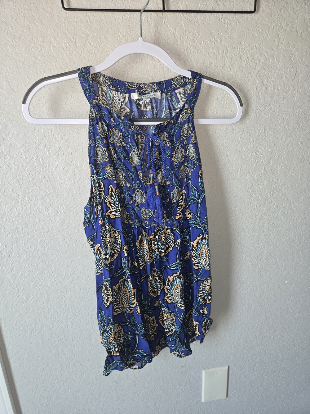 Rose & Olive Blue Floral Tassel Halter Blouse